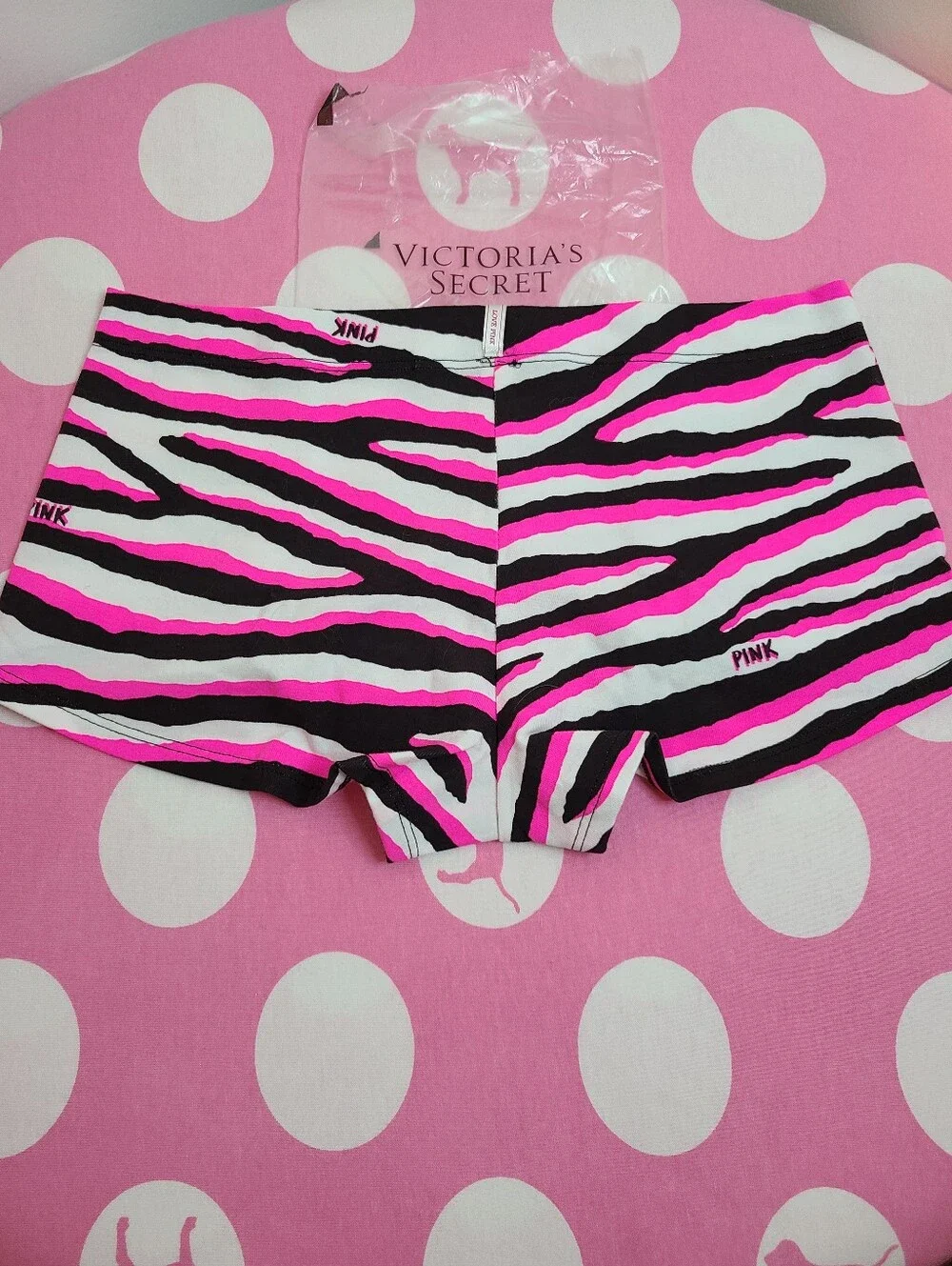 VTG VS PINK Graphic Cotton Ruched Bow Low Rise Boyshort Panty Size Sm